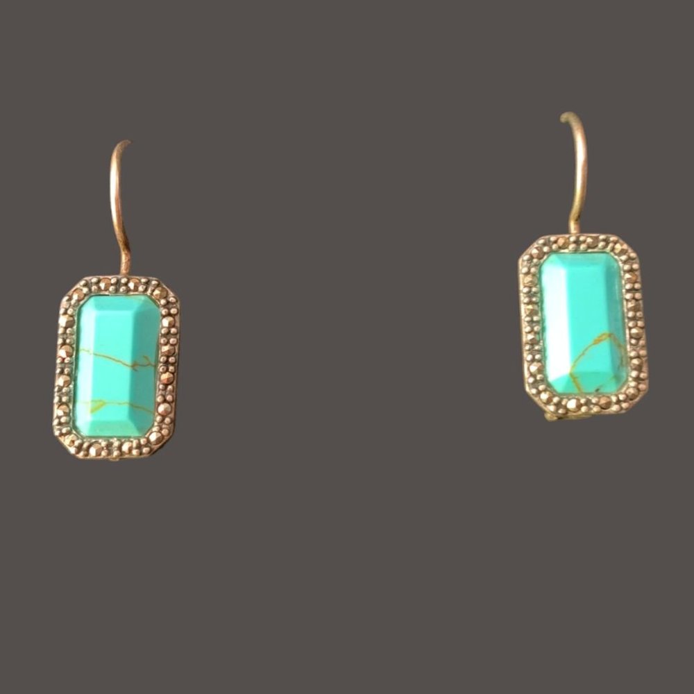Turquoise Stud Rectangle Earrings - image 2